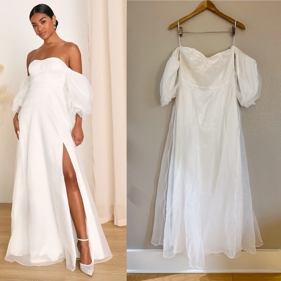 NWOT True Excellence White Bustier Off-The-Shoulder Maxi Dress Large